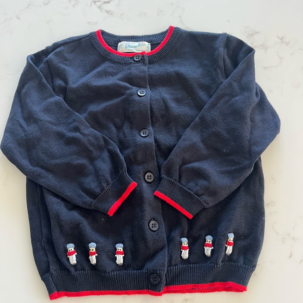 Feltman Bros Navy Cardigan with Snowman Accents